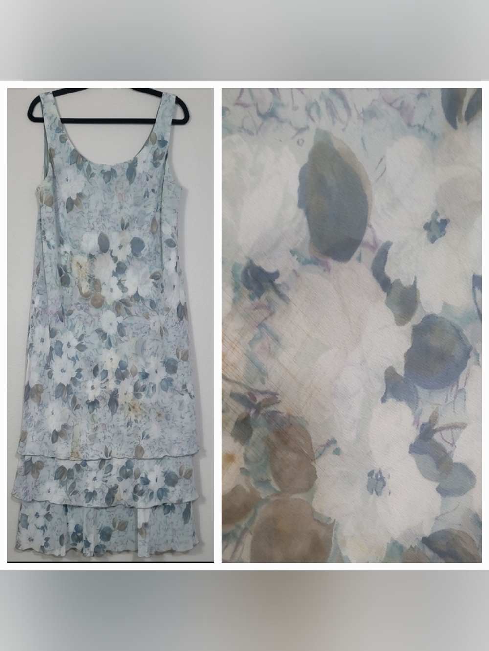 Vintage Cattiva Tiered Maxi Dress Size 14/M Blue Floral Sheer Fairycore Garden